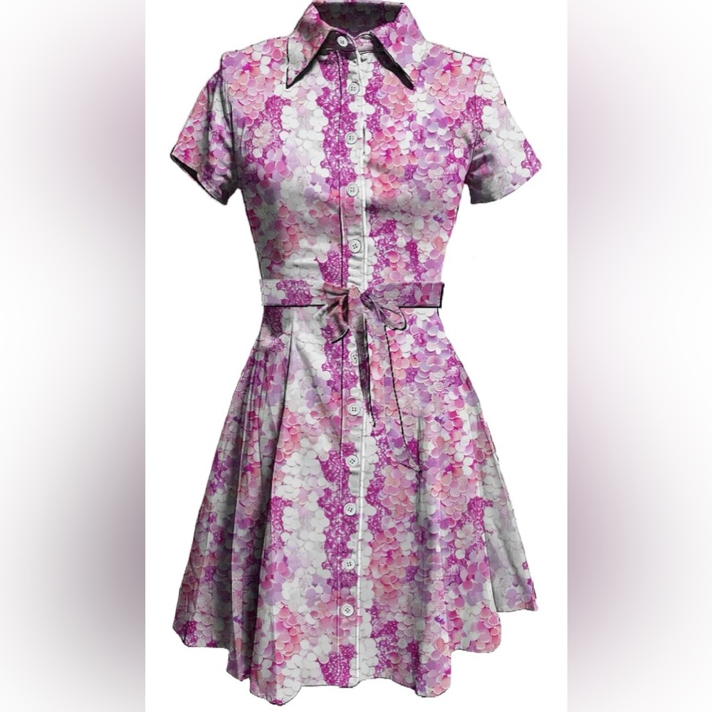 Pink Floral Shirt-Waist Dress with Belt